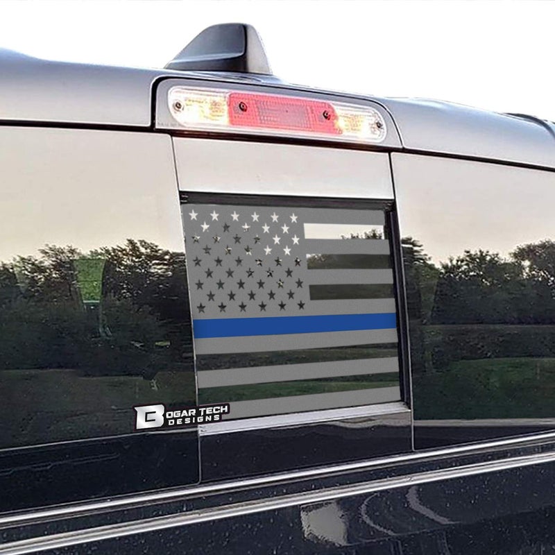 Bogar Tech Designs Rear Back Middle Window American Flag Vinyl Decal Compatible with and Fits Dodge Ram 2009-2025, Thin Blue Line - Image 1